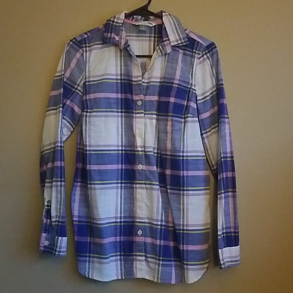Purple/White Button Down Classic Tunic Shirt
